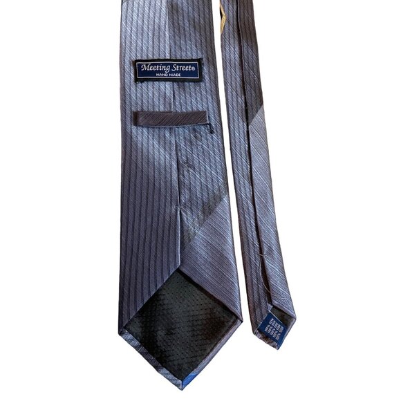 Meeting Street Mens Neck Tie 100% Silk Hanmae Silver Geometric Work Dad Gift - Picture 4 of 6
